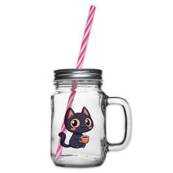 Chat noir café adorable - Bocal à boisson - transparent - Droite