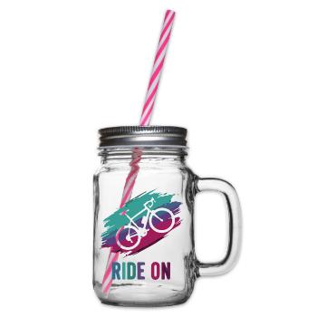 Rainbow Bike Ride On - Glass jar with handle and screw cap - clear - Right