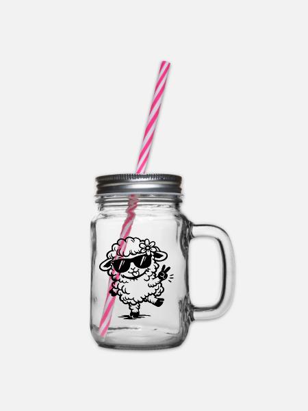 Tanzendes Schaf mit Sonnenbrille Doodle - Henkelglas mit Schraubdeckel - Klar