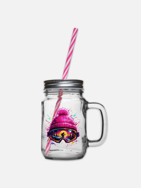 Skifahrer Retro Skibrille Apres Ski Geschenk - Henkelglas mit Schraubdeckel - Klar