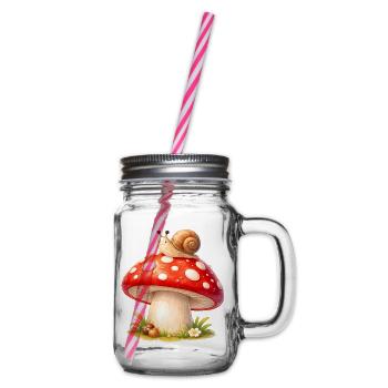 Toadstool with Snail Cute Forest Motif - Glass jar with handle and screw cap - clear - Right