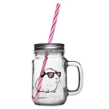 Meerkaninchen mit Retro-Sonnenbrille - Henkelglas mit Schraubdeckel - Klar - Rechts