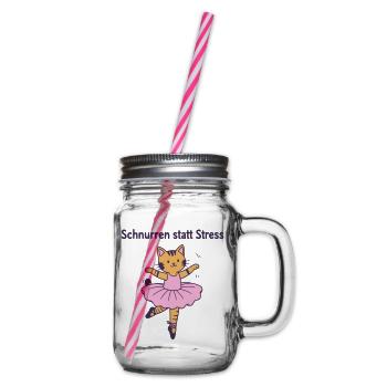 Schnurren statt Stress – Ballettkatze - Henkelglas mit Schraubdeckel - Klar - Rechts
