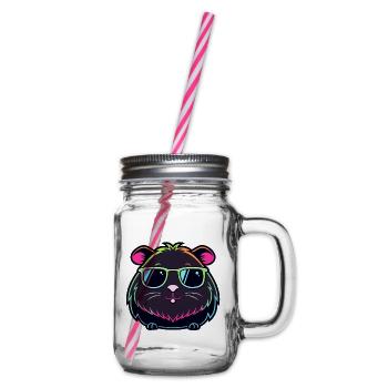 Hamster-Neon-Sonnenbrille - Henkelglas mit Schraubdeckel - Klar - Rechts