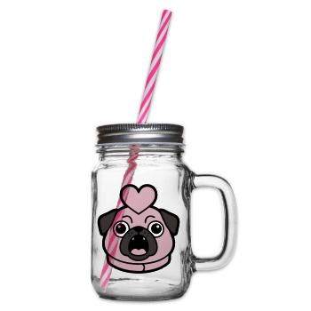 Mops Hund Herz Liebe Bellen - Henkelglas mit Schraubdeckel - Klar - Rechts
