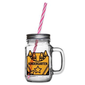 Crayons Kindergarten Logo - Glass jar with handle and screw cap - clear - Right