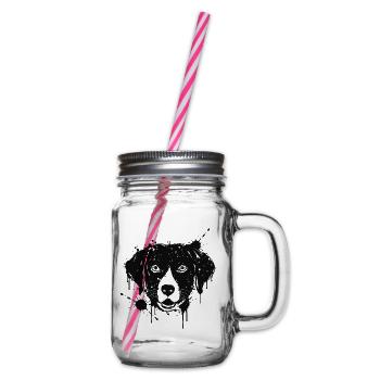 Labrador-Farbspritzer Hundekopf Schwarz - Henkelglas mit Schraubdeckel - Klar - Rechts