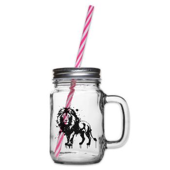 Mit schwarzer Tinte bespritzter Löwe - Henkelglas mit Schraubdeckel - Klar - Rechts