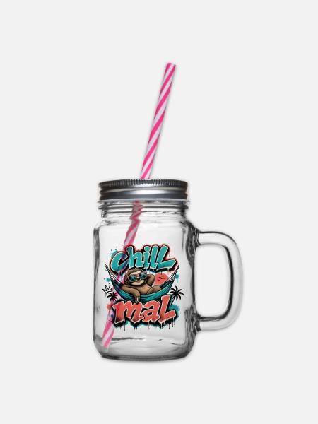 Chill Mal Cooles Faultier Graffiti Design - Henkelglas mit Schraubdeckel - Klar