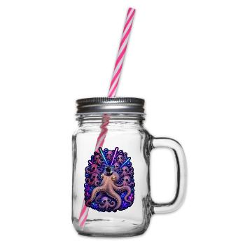 Neon Octopus Rave Camera Crew - Glass jar with handle and screw cap - clear - Right