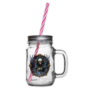 Blue Mystic with Ornate Wings - Glass jar with handle and screw cap - clear - Right