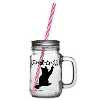 Cat Black Coffee Design Minimalist Humor - Glass jar with handle and screw cap - clear - Right