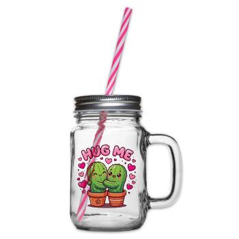 Hug Me – Kawaii Kaktus Paar | Cute Love | Umarmung - Henkelglas mit Schraubdeckel - Klar - Rechts
