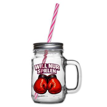 Boxer mit ironischem Statement - Henkelglas mit Schraubdeckel - Klar - Rechts