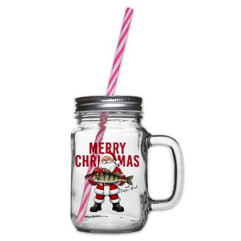 Merry Christmas Petri Heil Weihnachtsmann Zander - Henkelglas mit Schraubdeckel - Klar - Rechts