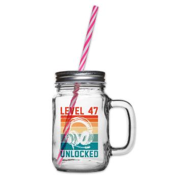 47. Geburtstag Level 47 unlocked - Henkelglas mit Schraubdeckel - Klar - Rechts
