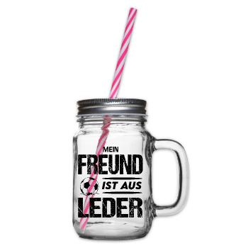 Fußball Fussball Freund aus Leder Sprüche Lustig - Henkelglas mit Schraubdeckel - Klar - Rechts
