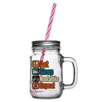 Eat Sleep Mountainbike Repeat – Retro MTB - Henkelglas mit Schraubdeckel - Klar - Rechts