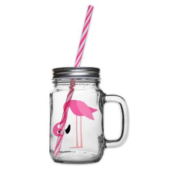 Flamingo Pink Cartoon Stil - Henkelglas mit Schraubdeckel - Klar - Rechts