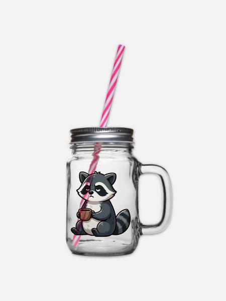 Waschbär Waschbären Waldtier lustiger Waschbär - Henkelglas mit Schraubdeckel - Klar