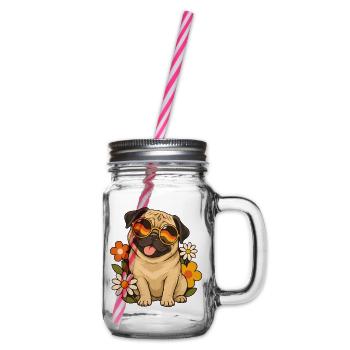 Mops Hund süßer Mops niedlicher Mops - Henkelglas mit Schraubdeckel - Klar - Rechts