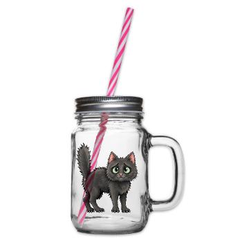 Flauschige Katze mit großen grünen Augen - Henkelglas mit Schraubdeckel - Klar - Rechts