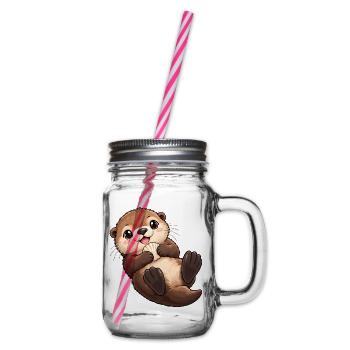 Seeotter Kawaii Style – Süßer Otter - Henkelglas mit Schraubdeckel - Klar - Rechts