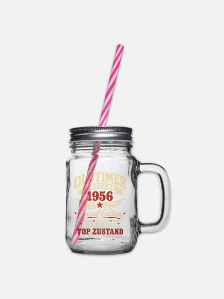 70. Geburtstag Mann Frau 70 Jahre Deko 1956 - Henkelglas mit Schraubdeckel - Klar