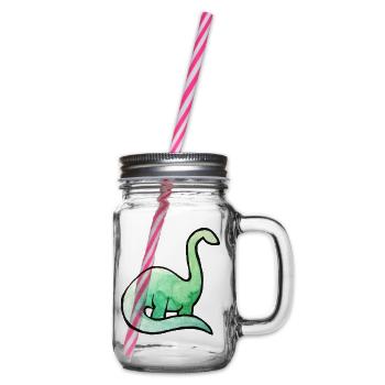 Smaragdgrünes Dino-Aquarell - Henkelglas mit Schraubdeckel - Klar - Rechts