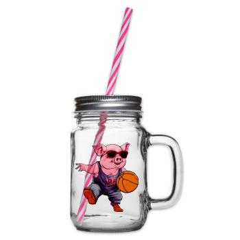 Basketball Schwein - Henkelglas mit Schraubdeckel - Klar - Rechts