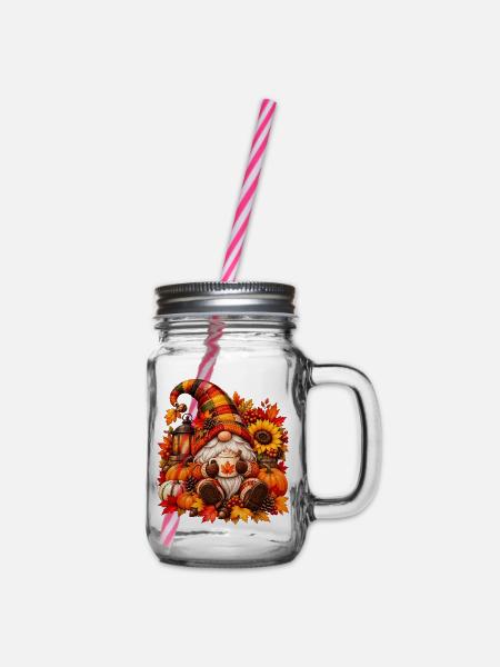 Herbst-Gnom-Cozy Cup-Szene - Henkelglas mit Schraubdeckel - Klar