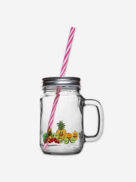 Obst Früchte Frucht Vegan Veganer Speise Sommer - Henkelglas mit Schraubdeckel - Klar