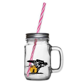 sun silhouette tree africa savanna lonely trauri - Glass jar with handle and screw cap - clear - Right