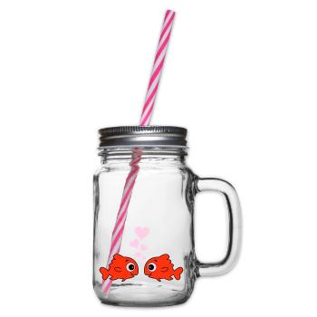 comic fische in love - Henkelglas mit Schraubdeckel - Klar - Rechts