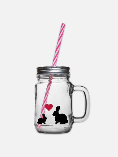 Mama Kind Hase - Henkelglas mit Schraubdeckel - Klar
