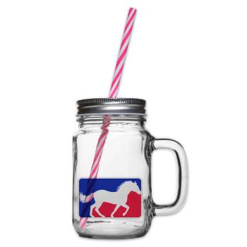 Red Blue Sport Horse - Glass jar with handle and screw cap - clear - Right