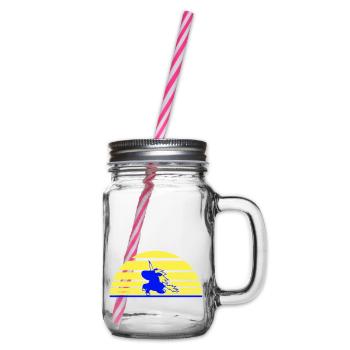 Unicorn Jumps Sun Stripe Cute Cool Silhouette - Glass jar with handle and screw cap - clear - Right