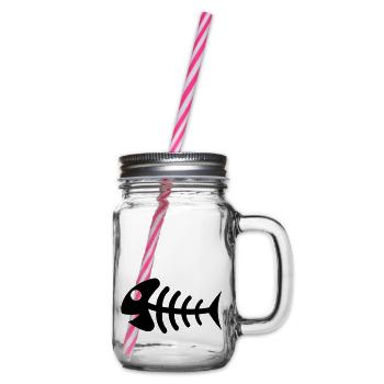 fish_bones_f1 - Glass jar with handle and screw cap - clear - Right
