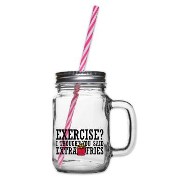 Exercise Extra Fries Quote - Glass jar with handle and screw cap - clear - Right