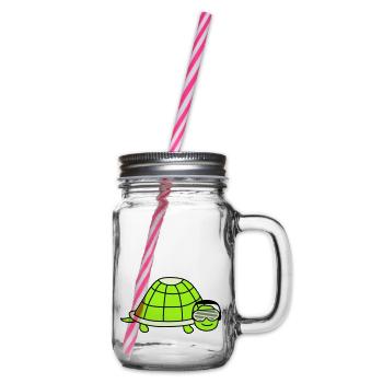 Cute Turtle Cute DJ Party Music Animal - Glass jar with handle and screw cap - clear - Right