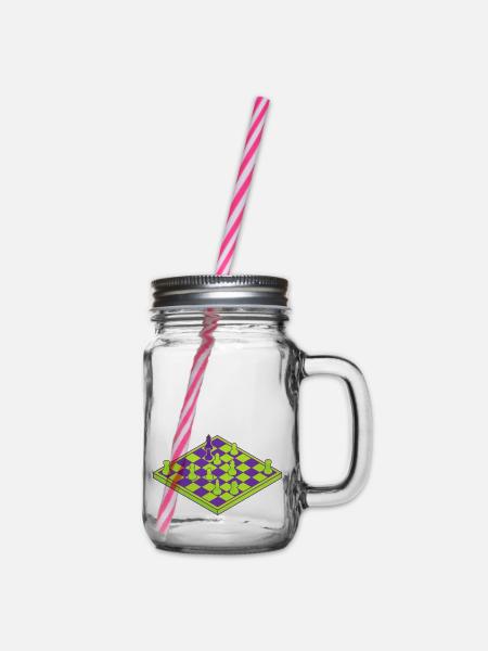 Neon Schachbrett - Henkelglas mit Schraubdeckel - Klar