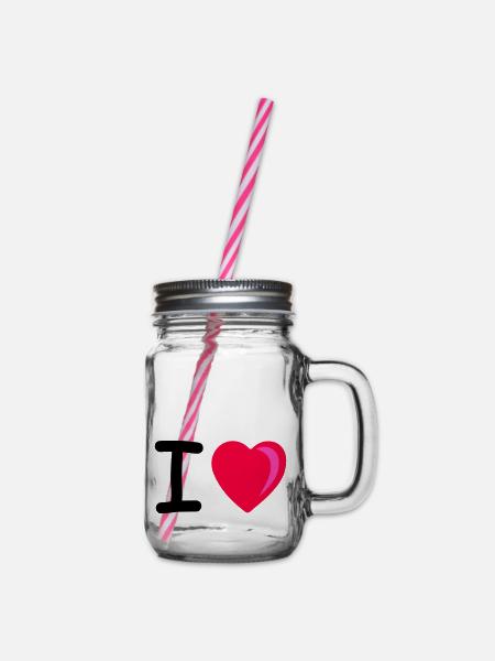 I heart - Henkelglas mit Schraubdeckel - Klar