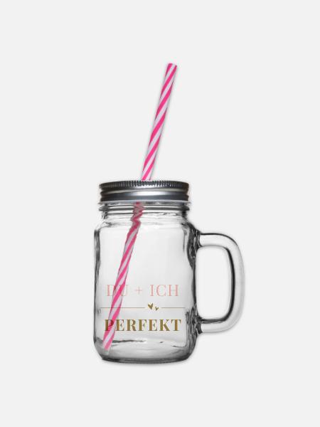 DU + ICH valentinsgeschenk liebe partnerschaft - Henkelglas mit Schraubdeckel - Klar