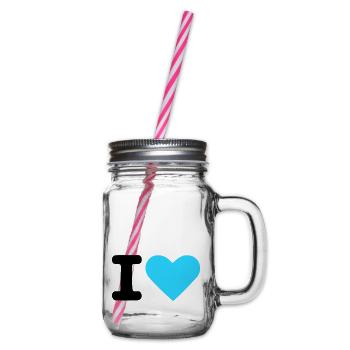 I love - I heart - Glass jar with handle and screw cap - clear - Right