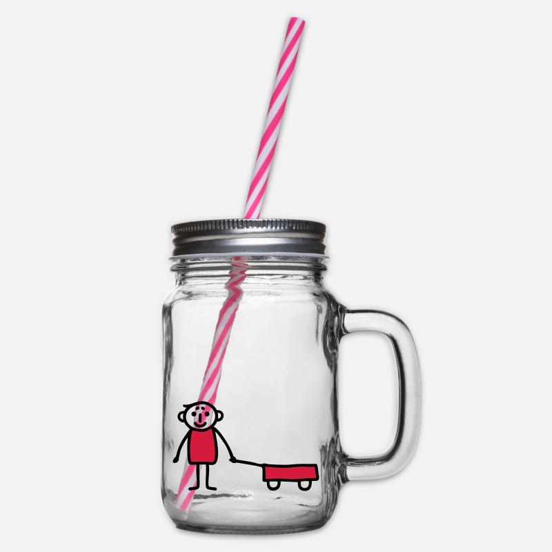 Junge mit Bollerwagen - V2 - Henkelglas mit Schraubdeckel - Klar