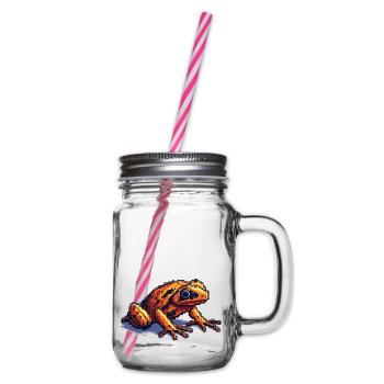 Pfeilgiftfrosch in cooler retro Pixelgrafik - Henkelglas mit Schraubdeckel - Klar - Rechts