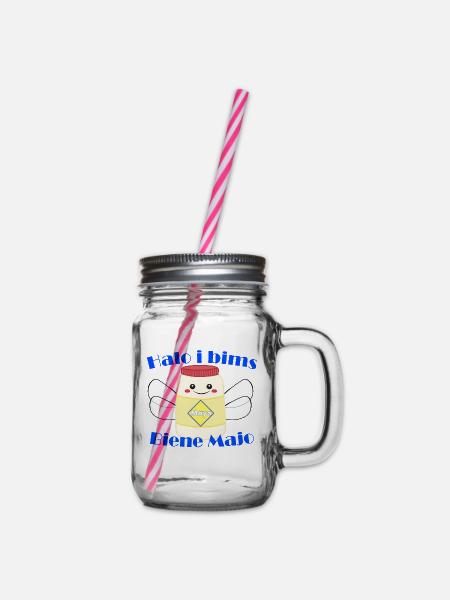 Halo i bims Biene Majo Flachwitz Shirt - Henkelglas mit Schraubdeckel - Klar