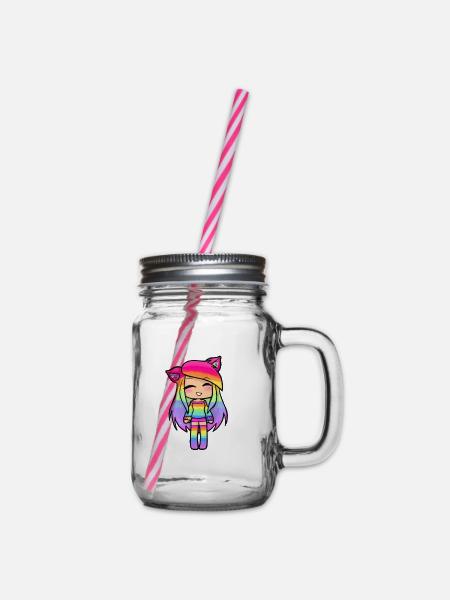 Regenbogen Gacha Mädchen - Henkelglas mit Schraubdeckel - Klar
