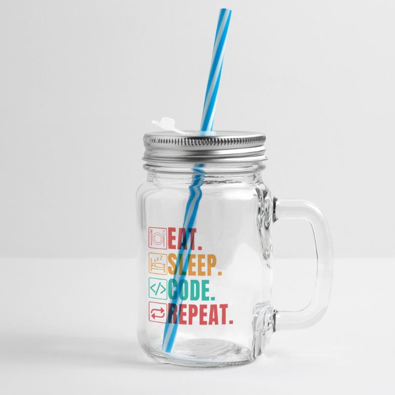 EAT SLEEP CODE REPEAT - FUNNY CODER Glass jar with handle and screw cap