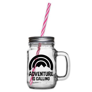 Adventure is calling (Sonne hinter Bergkamm) - Glass jar with handle and screw cap - clear - Right